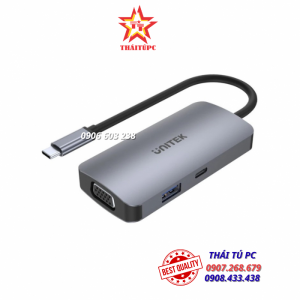 CÁP CHUYỂN TYPEC SANG 2 CỔNG HDMI + 1 CỔNG VGA + 1 CỔNG USB 3.0 + 1 CỔNG SẠC USB TYPE C 100W UNITEK D1051A