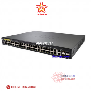 Cisco 48-port PoE+, 10/100Mbps with 382W power budget (support 60W PoE Port) + 2 Gigabit copper/SFP combo + 2 SFP ports Managed Switch - SF350-48P-K9