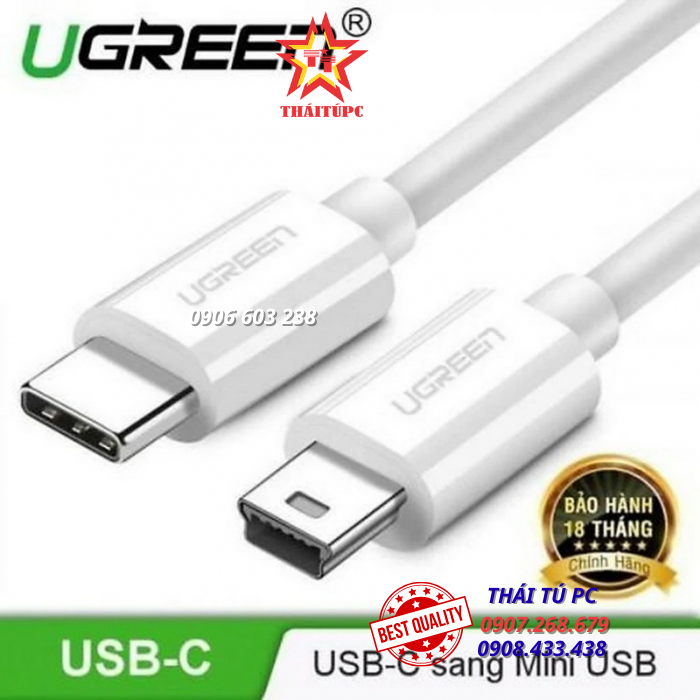 CÁP SẠC USB TYPE-C TO MINI USB DÀI 1,5M CHÍNH HÃNG UGREEN 40418 MÀU TRẮNG CAO CẤP CÁP SẠC USB TYPE-C TO MINI USB DÀI 1,5M CHÍNH HÃNG UGREEN 40418 MÀU TRẮNG CAO CẤP