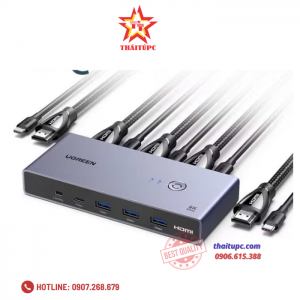 Bộ chuyển KVM 2 cổng HDMI 2.1 độ phân giải 8K@60Hz Ugreen 25961 cao cấp (2 PC dùng 1 màn hình)