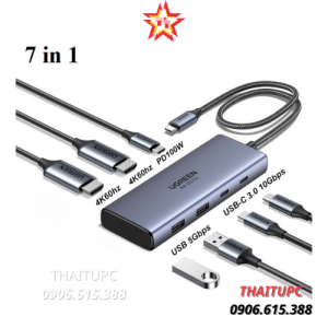 Hub chuyển đổi 7 in 1 USB Type-C sang HDMI 4K@60Hz, Type-C, USB 3.0, SD/TF Sạc PD 100W Ugreen 45379