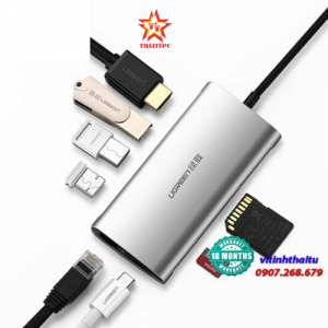 USB-C hub 8 in 1 HDMI, USB, LAN, hỗ trợ sạc PD Ugreen 50516