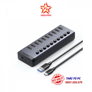 BỘ HUB CHIA 10 CỔNG USB 3.0 5GBPS VỎ NHÔM, CÔNG TẮC UGREEN 30779 (KÈM NGUỒN 12V4A)